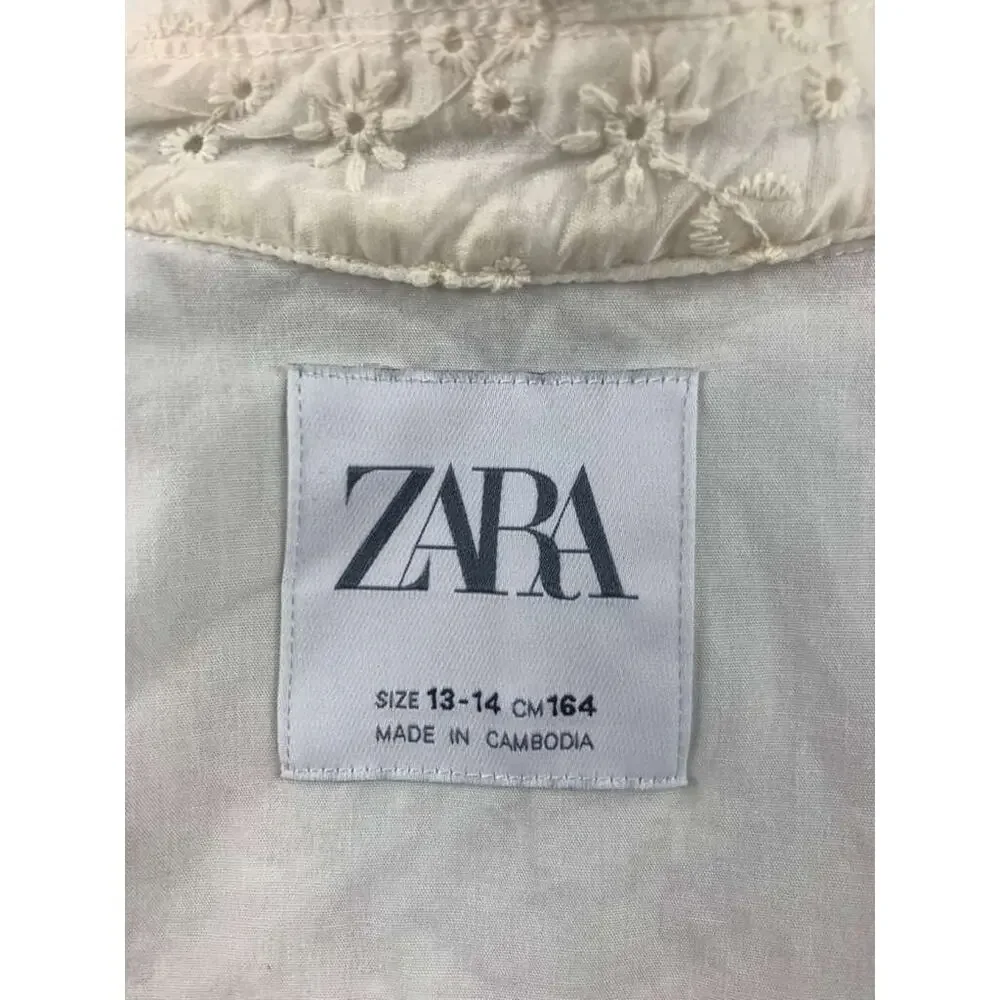 Zara Embroidered Jacket Kids13-14 Cream Floral Eyelet Bomber Elastic‎ Hem